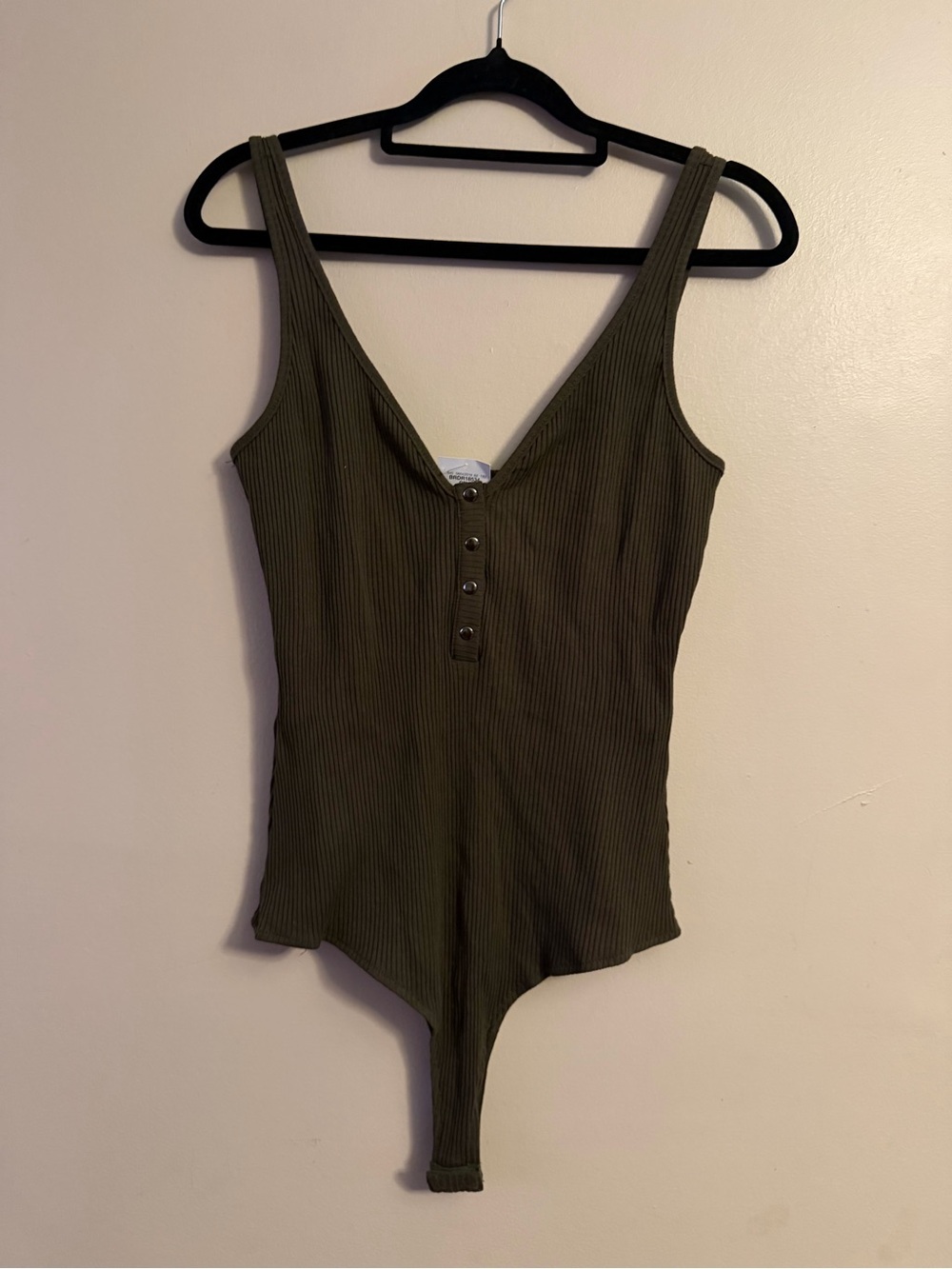Womens Olive Ribbed Henley One-Piece Bodysuit